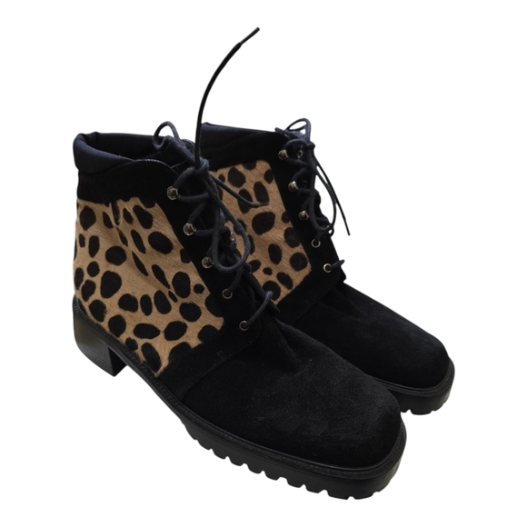 Stuart Weitzman Black and Leopard Ankle Boots - Picture 1 of 12